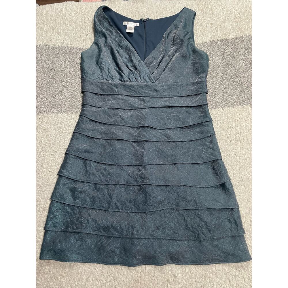 London Times Cocktail Layered Dress Womens Size 10 Blue Surplice Neck Sleeveless
